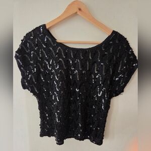 Black Sequin Short Sleeve Women's Top